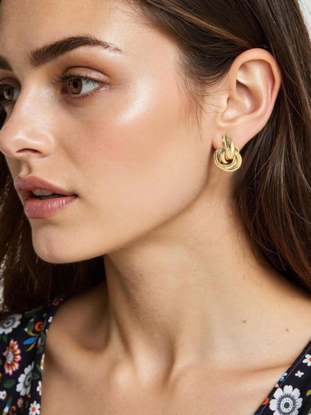 Gold Knot Stud Earrings Chunky Statement Earrings 14K Gold Tone Minimalist - Picture 4 of 6